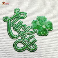 Patchs thermocollants brodés personnalisés pour vêtements, motif trèfle à quatre feuilles et sequins brillants, collection Saint-Patrick 2026