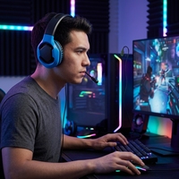 Casque audio filaire stéréo 40 mm avec câble de 2,2 m, éclairage LED pour ordinateur, idéal pour le gaming