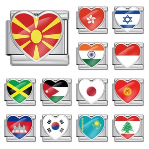 Pulsera Modular con Bandera Nacional en Forma de Corazón, Acero Inoxidable, Charm DIY, Unisex, Uso Diario - Product Image 1