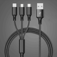 Câble de charge multi-prise 3-en-1 en nylon tressé Micro USB et Type C, charge rapide 2.4A, 1.2m, chargeur de téléphone portable