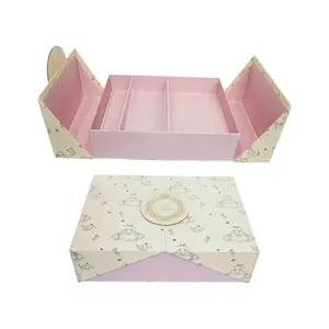 Custom Luxury Large Gift Boxes Printing Pattern Flip Box Pink Double Doors Flip Gift Paper Box