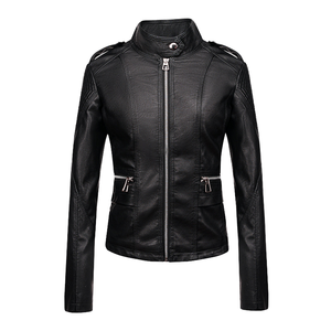 Chaqueta de Motociclista de Cuero PU Ajustada para Mujer – Abrigo Impermeable y Cortavientos para Otoño - Product Image 1