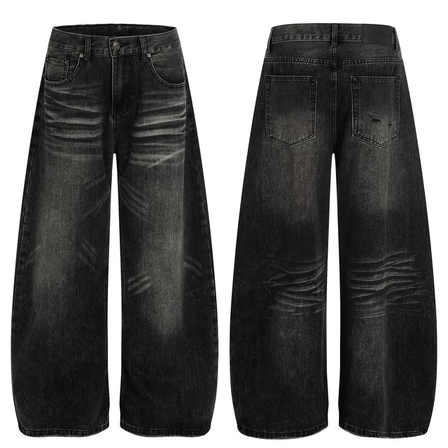 Custom Logo Vintage Wash Men's Luxury Jeans High Quality Streetwear Loose Fit Pantalon Homme Mid Waist Breathable Jeans Hommes