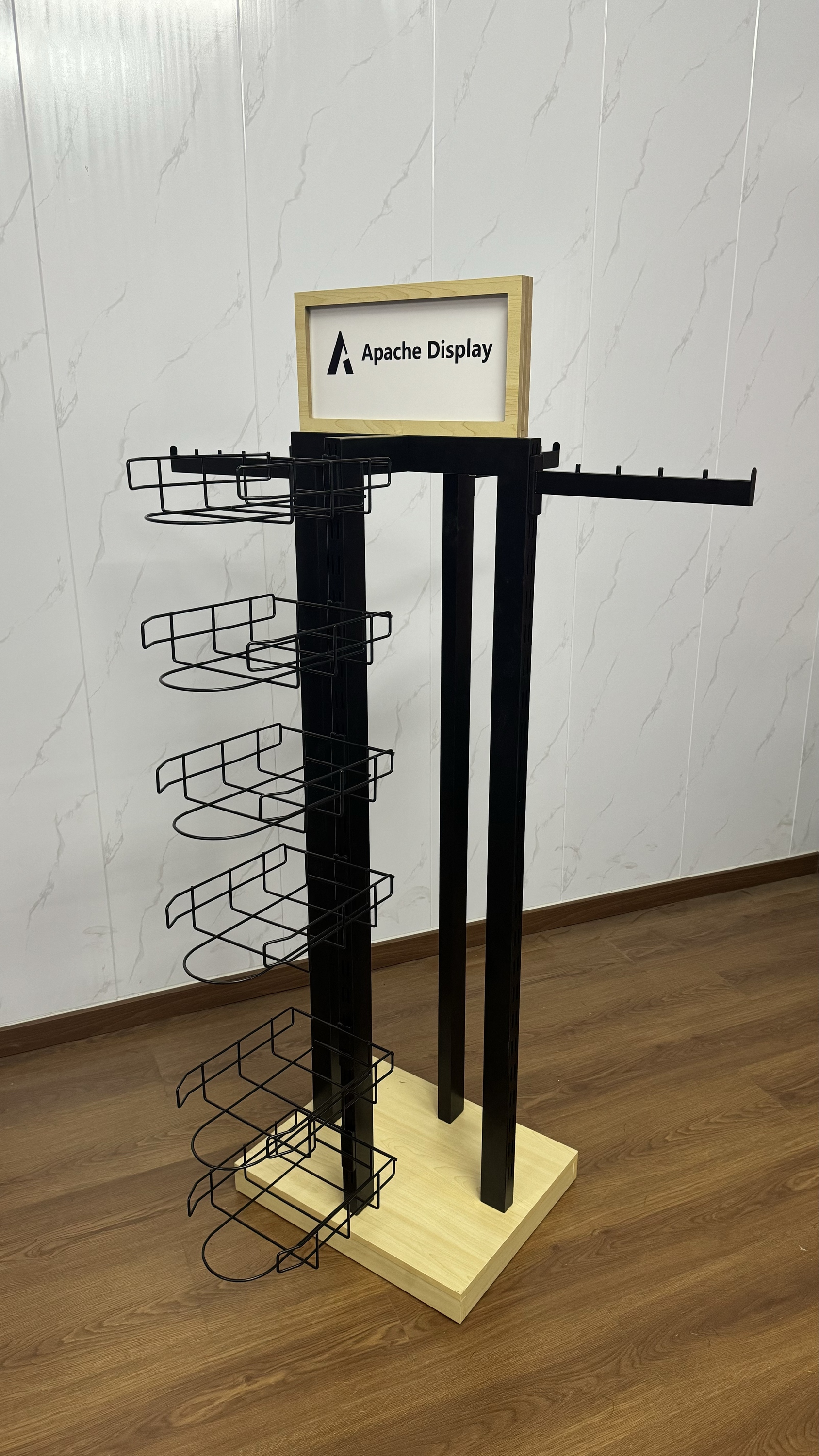 Apache Custom Wood Apparel & Accessories Display Stand for T-shirt and Hat Collections in Clothing Stores & Retail Boutiques — view 5