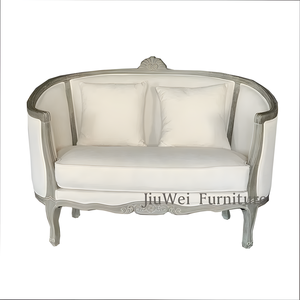 Muebles JiuWei, sofá de doble Plaza de estilo clásico francés, Marco tallado en madera maciza y tapicería blanca - Product Image 1
