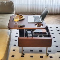 Höhenverstellbarer Rustikaler Couchtisch Massivholz Metall Rollbar Beweglich mit Stauraum Retro Modern für Wohnzimmer Schlafzimmer Hotel
