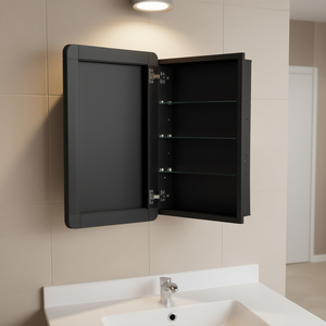 Estantes ajustables de 16.5 x 27.5 pulgadas, botiquín con espejo para baño, marco negro, acero, para colgar en la pared, diseño rectangular minimalista - Product Image 2