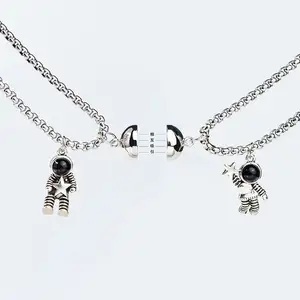 Interesting Magnetic Astronaut Heart Couple Stainless Steel Necklace