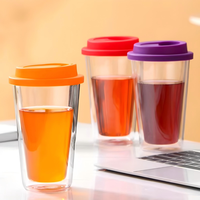 Tasse à eau isolée en verre borosilicate double couche avec couvercle respirant, style américain, résistante aux hautes températures pour le café