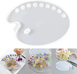 F Fityle Clear Resin Molds Oval Artist Paint Palette Silicone Jewelry Casting Molds Paint Tray Coaster Molds