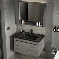 Ensemble de meubles de salle de bain modernes en alliage d'aluminium imperméable, noir, avec comptoir intégré, lavabo en céramique, miroir inclus, hôpital, hôtel