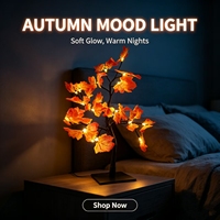 Lampe d'ambiance décorative de table en forme de feuille d'érable à 24 LED, alimentée par USB, 45 cm, pour la maison et les fêtes - Collection Automne