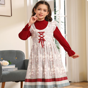 Ensemble de robes deux pièces imprimées pour fille pour l'hiver/automne Débardeur doux à col rond avec petites manches volantes pour enfants - Product Image 3