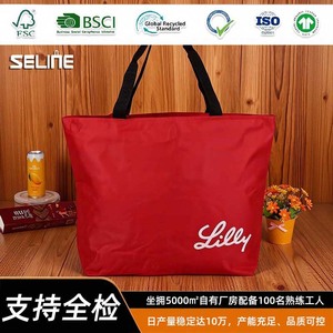 Oxford Cloth Tote Bag Red With Black Handles Heat Transfer Printing Solid Color Women's Handbag General Packaging - Product Image 2