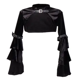 黑色短蒸汽朋克夹克长喇叭裤女性哥特式短上衣维多利亚外套复古哥特朋克紧身胸衣服装配件