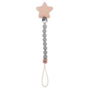 Düşmeye Karşı Dayanıklı Çiğnenebilir Bebek Silikon Diş Kaşıyıcı Ahşap Emzik Zinciri Gıda Sınıfı Malzeme BPA İçermez 23cm - Product Image 3