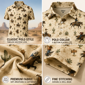 T-shirt Polo Homme Imprimé Cheval Western Cowboy, Haut de Golf pour Homme, Séchage Rapide, Extensible, 95% Polyester 5% Spandex, Chemise de Sport d'Été - Product Image 3
