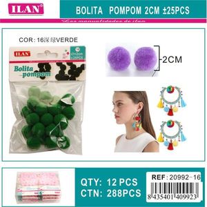 Pompon Ilan Bolita 2Cm Verde per Decorazioni Artigianali e Creazione di Gioielli - Product Image 3