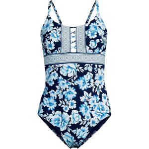 Traje de baño de una pieza con cordones resistente al cloro para mujer FOXA UPF50+ con estampado digital, sin mangas, cuello redondo, de spandex y poliéster - Product Image 3