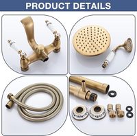 Robinet de douche en laiton antique, pommeau de douche de 8 pouces, douchette à main, bec de baignoire à double levier, triple fonction