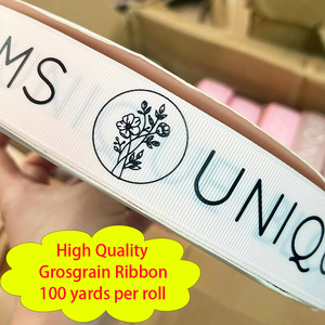 ริบบิ้นโกรเกรนพิมพ์ลายนูนโลโก้ 3 มิติ ขายส่ง ม้วนริบบิ้นแบบกำหนดเองพร้อมโลโก้สำหรับตกแต่งกล่องของขวัญ - Product Image 1