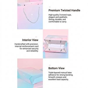 Luxury Custom Pink Blue Gradient Paper <b>Gift</b> Bag with Ribbon <b>Bow</b> for Wedding Birthday Party Wholesale Factory Price - Product Image 4