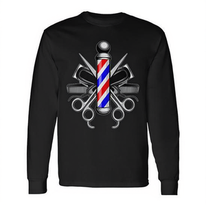 T-shirt à manches longues avec motif de barbier, ciseaux et tondeuses - Product Image 2
