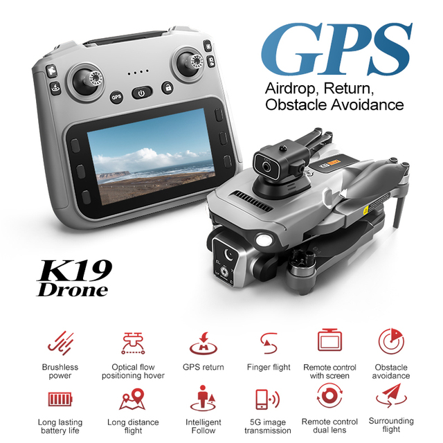 8K Drone 4.5 Inch True Color Display Screen 5G Real-time Preview GPS Return Obstacle Avoidance Brushless Motor RC Quadcopter