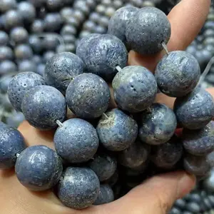 자연 돌 사랑 구슬 8-14mm 천연 블루 산호 라운드 느슨한 비즈 목걸이 DIY 보석 만들기