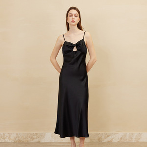 Butterfly Embroidered Mulberry Silk Evening Dress Comfortable Elegant Satin ODM Long Nightgown with Bow Simple <strong>Slip</strong> Design - Product Image 6