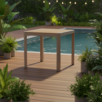 Table de jardin carrée moderne en aluminium et bois composite 80x80cm, en stock, pour hôtels, villas, salons et chambres