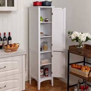 Armoire haute à pieds multifonctionnelle avec porte, adaptée à la salle de bain, au salon ou à la cuisine, armoire étroite blanche simple - Product Image 2
