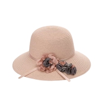 Vente en gros de nouveau printemps été couleur unie dôme crème solaire pliable jonc herbe chapeau de paille conception de fleurs pour la pêche décontracté en plein air