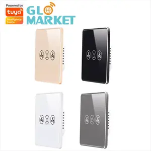 Glomarket US Standard Fan Switch Smart Tuya Remote Smart Wifi Speed Controller APP Control Fan Touch Switch Tempered Glass Panel