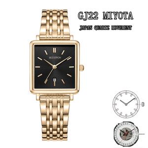 <b>For</b> Ladies Stainless Steel <b>Wrist</b> <b>Watch</b> Japan Movement Business Style Retro Square Case 30mm Diameter Water Resistant Buckle - Product Image 3