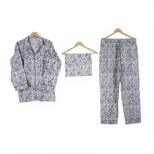Ensemble de pyjama en coton indien respirant et doux pour femmes, style décontracté estival, imprimé numérique floral, taille élastique, séchage rapide, manches longues - Product Image 1