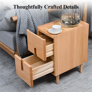 Mid Century Minimalist Solid Wood Side End <strong>Table</strong> Wooden <strong>Narrow</strong> Nightstand <strong>with</strong> 2 <strong>Drawers</strong> - Product Image 4