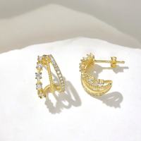 Boucles d'oreilles clous géométriques tendance en argent sterling 925 plaqué or 18 carats avec zircon pour femme – Vente en gros