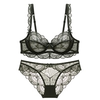 Sexy Luxuriöse Transparente Blumen-Netz-Lingerie Übergröße A-E Cup Rückverschluss Zwei Reihen Haken Feste Träger Damen Unterwäsche-Set
