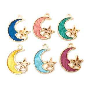 Accesorios de joyería Coreana de alta calidad, abalorio de aleación de estrella de Luna brillante de aceite de goteo con bonita estrella de media luna al por mayor - Product Image 2