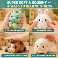 Lot de 12 porte-clés squishy en acrylique signes du zodiaque chinois, à remontée lente, avec fermoirs dorés, en PU, coffret cadeau