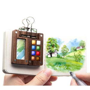 Kotak palet warna kayu polos portabel, Set mainan menggambar dan cat air untuk 2-4 & 5-7 tahun pendamping perjalanan - Product Image 3