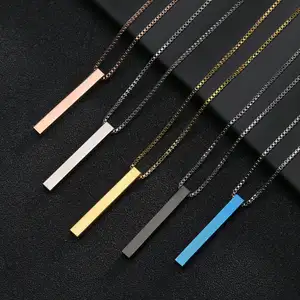 Fashion Jewelry Simple Steel Column Strip Pendant Necklace Women Men Black Shining Smooth Charm Box Chain Necklaces