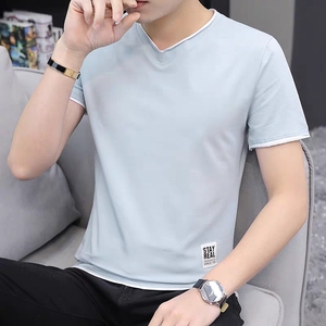 Degli uomini di estate Con Scollo A V a maniche corte di grandi dimensioni t shirt di cotone shirt youth mezzo Sottile di seta a maniche lunghe <span class=keywords><strong>giovane</strong></span> custom stampa <span class=keywords><strong>abbigliamento</strong></span> - Product Image 2