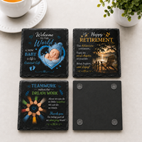 Sous-verre rond en ardoise UV vierge 9x9cm, texture naturelle, bord lisse, surface nette, pour bar, café, cadeau photo DIY, avec 4 coussinets de protection