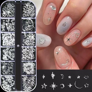 12 <b>Grid</b>/box Mixed <b>Metal</b> Rivets Star Moon Alloy Nails Artistic Charm Starfish Pearl Nails Decorative Accessories Amulets - Product Image 4