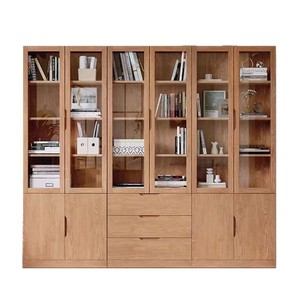 Solid Oak Bookcase With Glass Display Shelf 5 Floors Floor Standing Storage Unit Modern Minimalist Office <b>Filing</b> Cabinet - Product Image 5