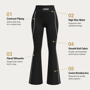 Pantalons de yoga noirs évasés de qualité supérieure pour femmes avec détails de bordure contrastée blanche et taille haute pour les collections de fitness professionnelles - Product Image 5