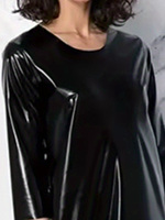 Robe maxi élégante en similicuir PU brillant pour femmes, 3XL/5XL/6XL, manches 3/4, col rond ample, avec robe arrière pour les loisirs