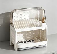 Égouttoir de cuisine multifonctionnel couvert à double niveau pour assiettes, bols et vaisselle – Organisateur de comptoir domestique